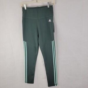 ADIDAS Womens Leggings Sz SMALL 1257220 CB 7/8 Tight GREEN Ivy 3 Stripes EC0416